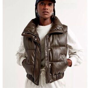 Brown Leather Puffer Vest